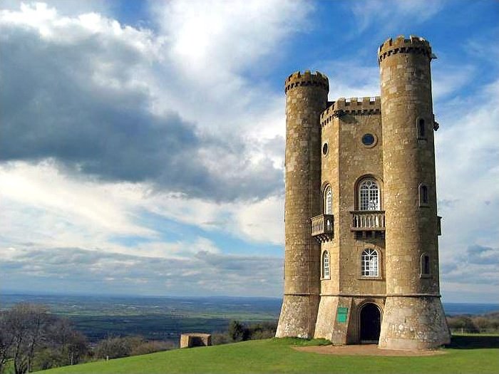 Broadway Tower above a grassy hillside