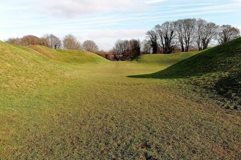 Grassy earth banks of Cirencester Roman amphitheatre