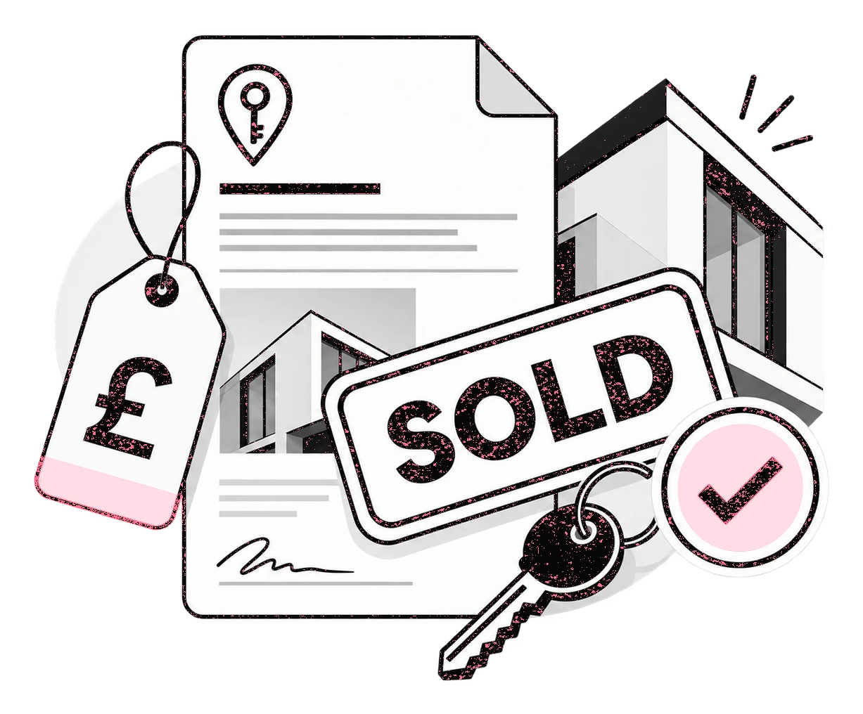 Abstract Place Keys illustration of a completed property sale, recorded price and key